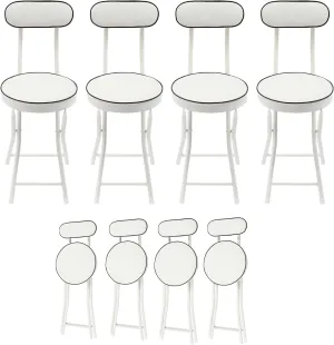 Folding Stool Chair with Backrest, Leather Cushioned Padded Foldable Stools,18.9in Seat Height Collapsible Portable Folding Bar Chairs for Outdoor Camping Sport Tailgates Beach Fishing-White