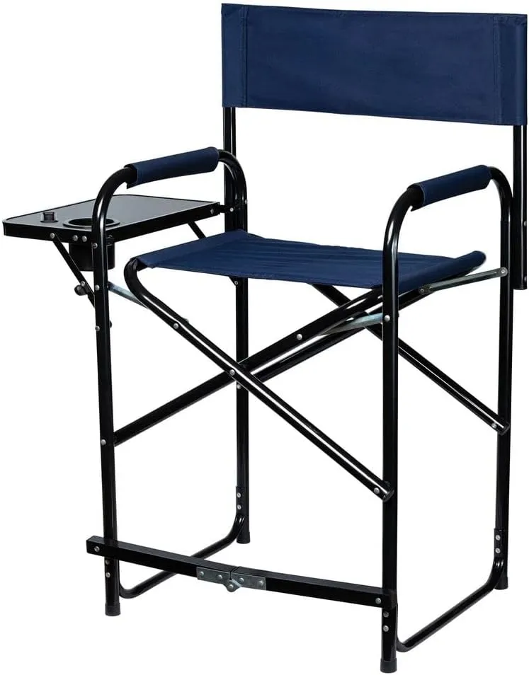 Folding Tall Chair with Table | Stable Comfort Elevated | Durable & Sturdy | Padded Comfort | Attached Folding Table | 250lb Weight Capacity | Color Navy