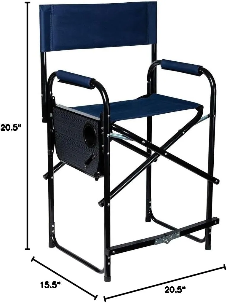 Folding Tall Chair with Table | Stable Comfort Elevated | Durable & Sturdy | Padded Comfort | Attached Folding Table | 250lb Weight Capacity | Color Navy