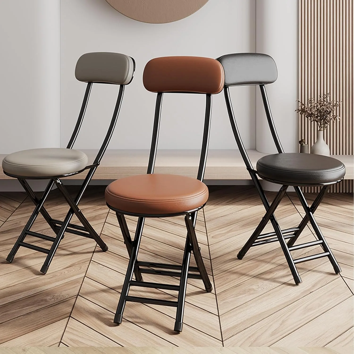 Folding with Cushioned Padded, Foldable Stool, Portable Foldable with PU Leather Backrest for Outdoor Camping Kiten Shop Cafe