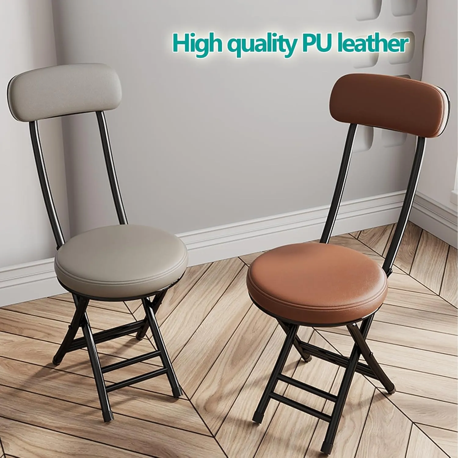 Folding with Cushioned Padded, Foldable Stool, Portable Foldable with PU Leather Backrest for Outdoor Camping Kiten Shop Cafe