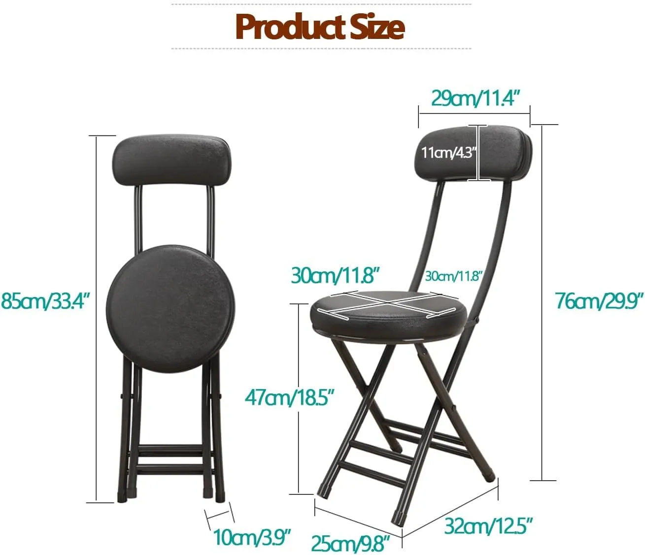 Folding with Cushioned Padded, Foldable Stool, Portable Foldable with PU Leather Backrest for Outdoor Camping Kiten Shop Cafe