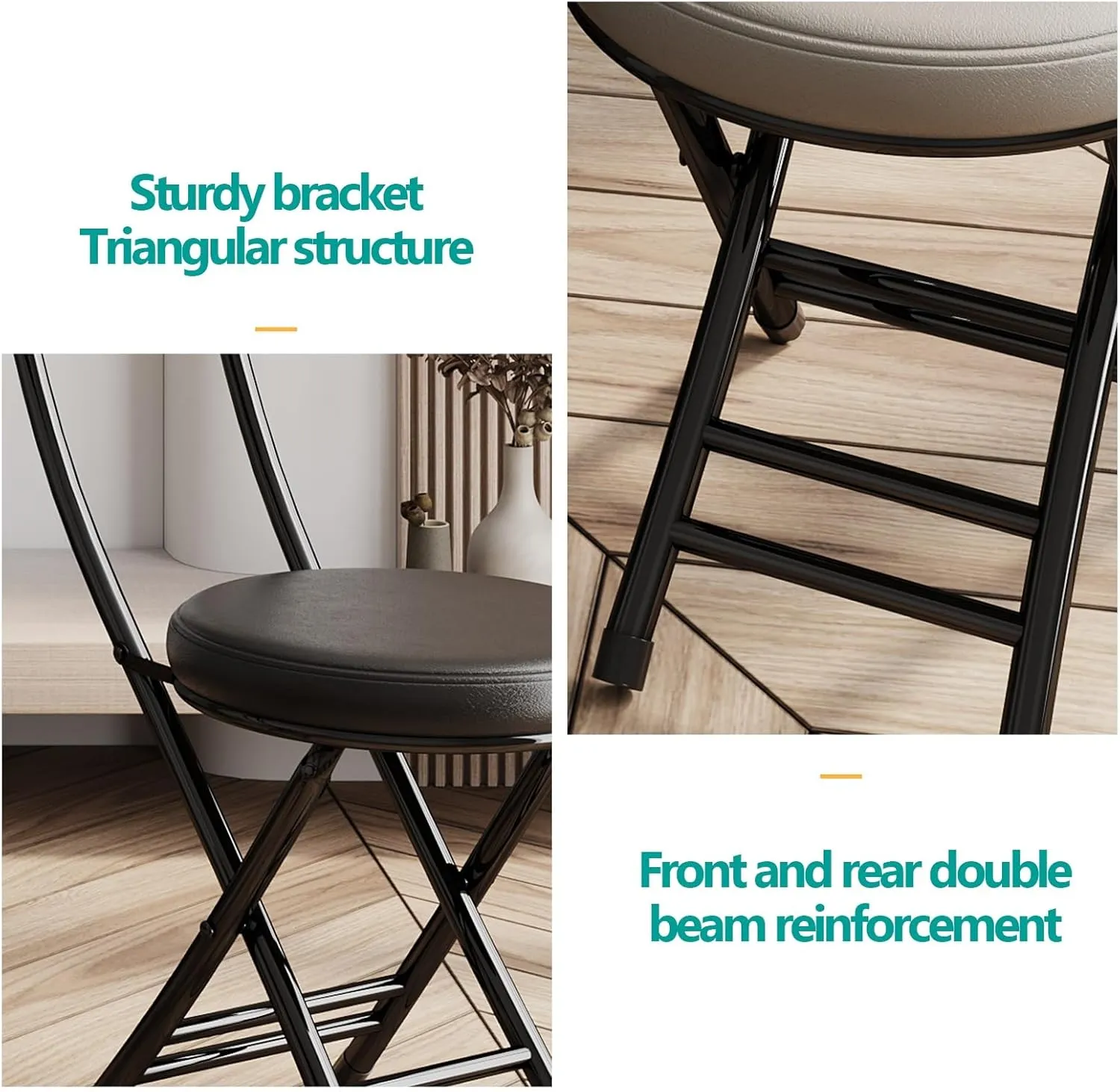 Folding with Cushioned Padded, Foldable Stool, Portable Foldable with PU Leather Backrest for Outdoor Camping Kiten Shop Cafe