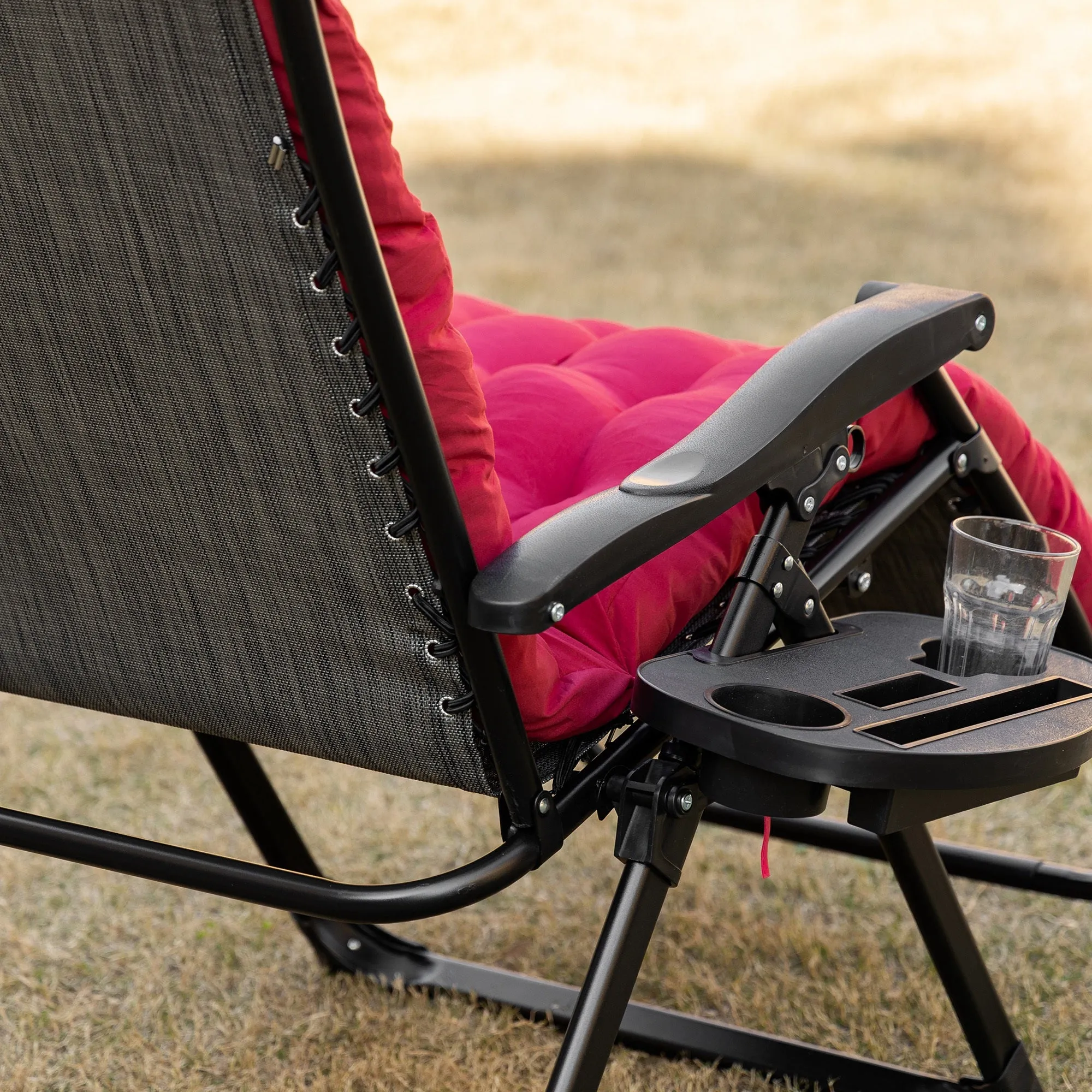 Folding Zero Gravity Recliner Chair with Cup Holder & Padded Cushion, Red