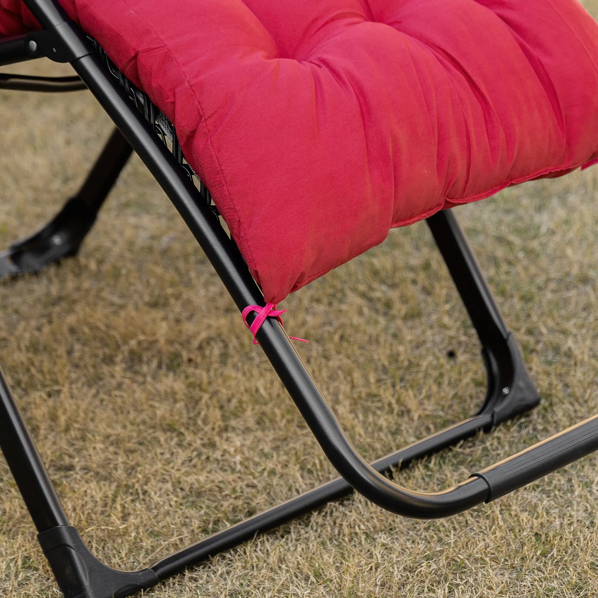 Folding Zero Gravity Recliner Chair with Cup Holder & Padded Cushion, Red