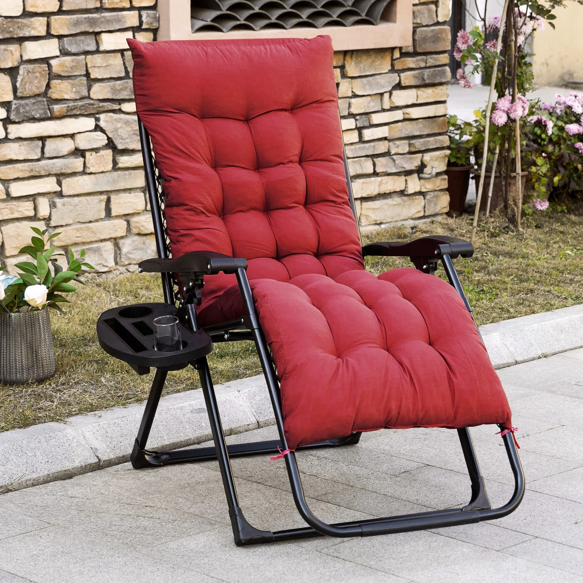 Folding Zero Gravity Recliner Chair with Cup Holder & Padded Cushion, Red