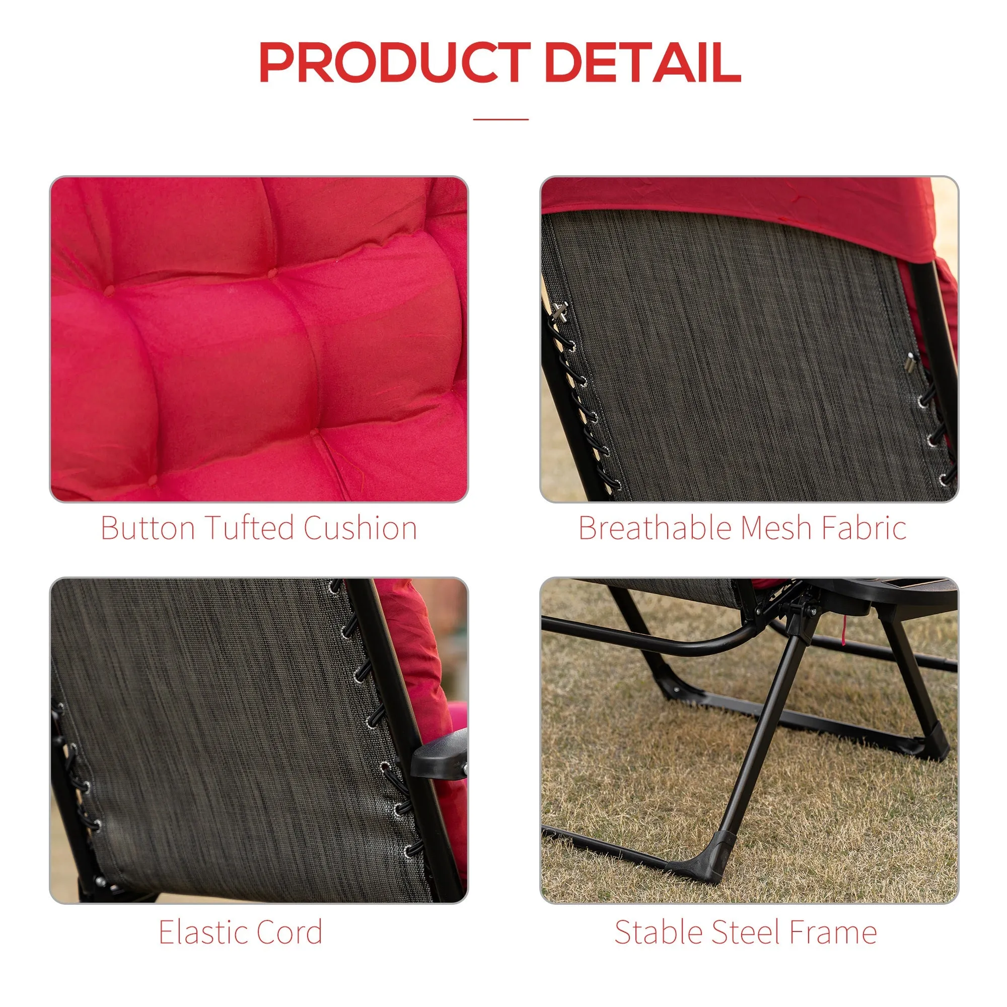 Folding Zero Gravity Recliner Chair with Cup Holder & Padded Cushion, Red