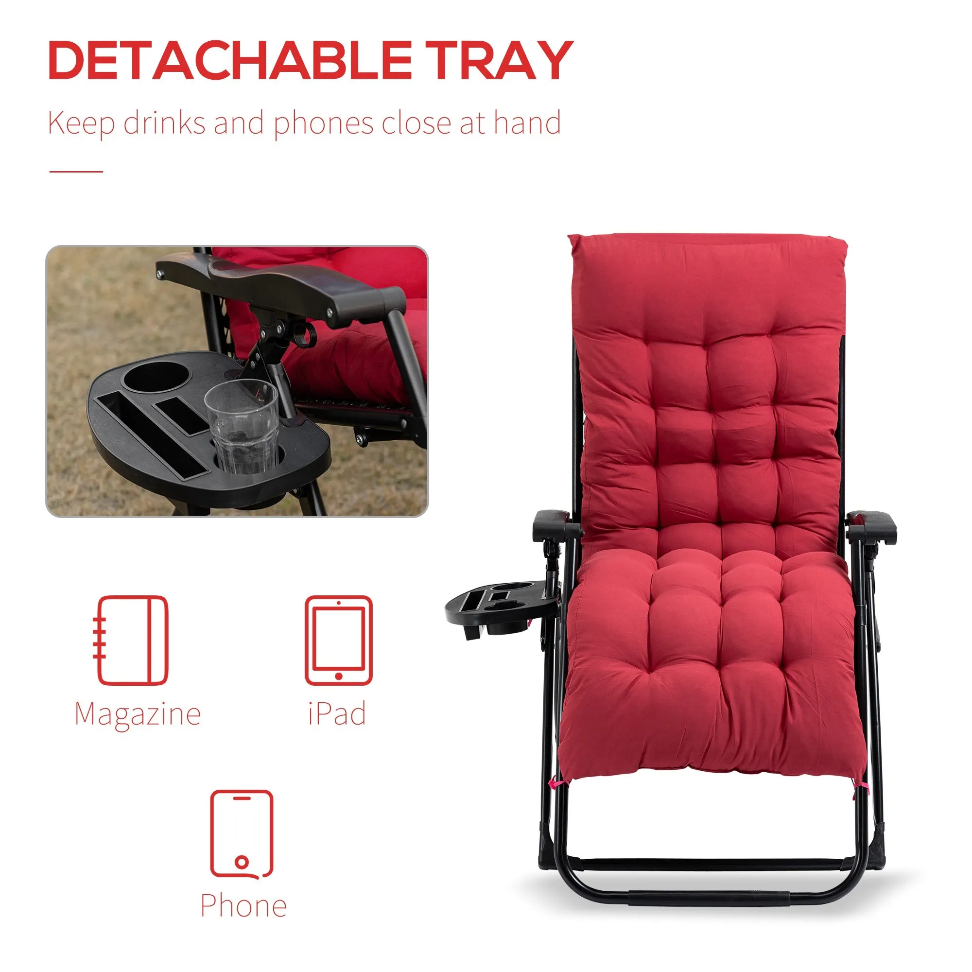 Folding Zero Gravity Recliner Chair with Cup Holder & Padded Cushion, Red