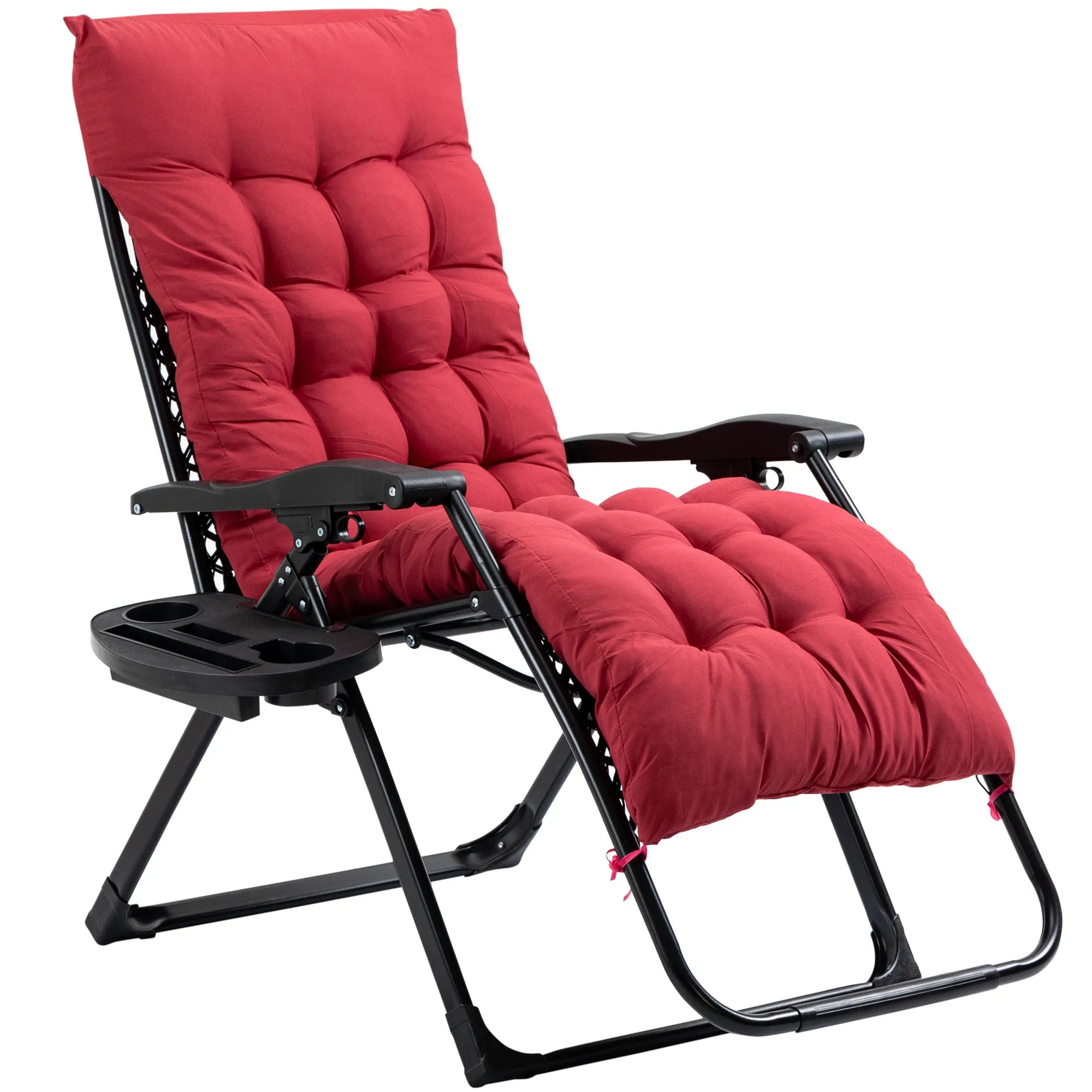 Folding Zero Gravity Recliner Chair with Cup Holder & Padded Cushion, Red
