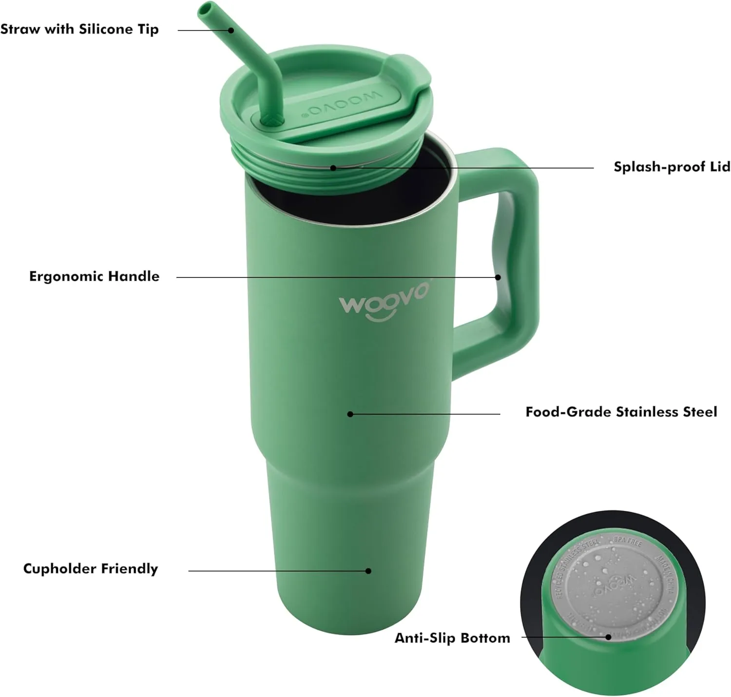 Forest Green 40 oz Tumbler with Handle and Straw Lid, 40 oz Coffee Tumbler Mug Keep Iced for 34 Hours, Double Wall Stainless Steel Water Tumbler with Straw, Suitable for Adults, BPA Free