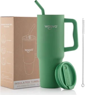 Forest Green 40 oz Tumbler with Handle and Straw Lid, 40 oz Coffee Tumbler Mug Keep Iced for 34 Hours, Double Wall Stainless Steel Water Tumbler with Straw, Suitable for Adults, BPA Free