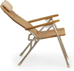 FORMA MARINE Aluminum Folding Reclining Boat Chair with Iroko Armrests Uniform Brown Fabric R120BR