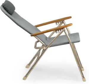 FORMA MARINE Aluminum Folding Reclining Boat Chair with Iroko Armrests Uniform Gray Fabric R120G