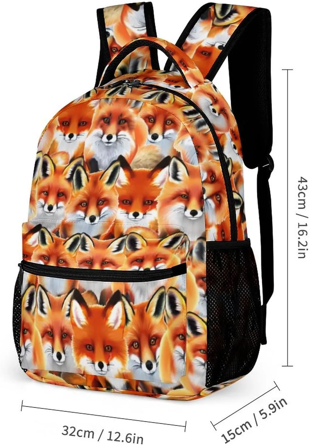 Fox Backpack with Lunch Box & Pencil Case for Kids Girls Boys School, 16 Inch Cute Foxes Bookbag, School Backpack for Students Children, Lightweight, Large Capacity
