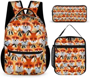 Fox Backpack with Lunch Box & Pencil Case for Kids Girls Boys School, 16 Inch Cute Foxes Bookbag, School Backpack for Students Children, Lightweight, Large Capacity