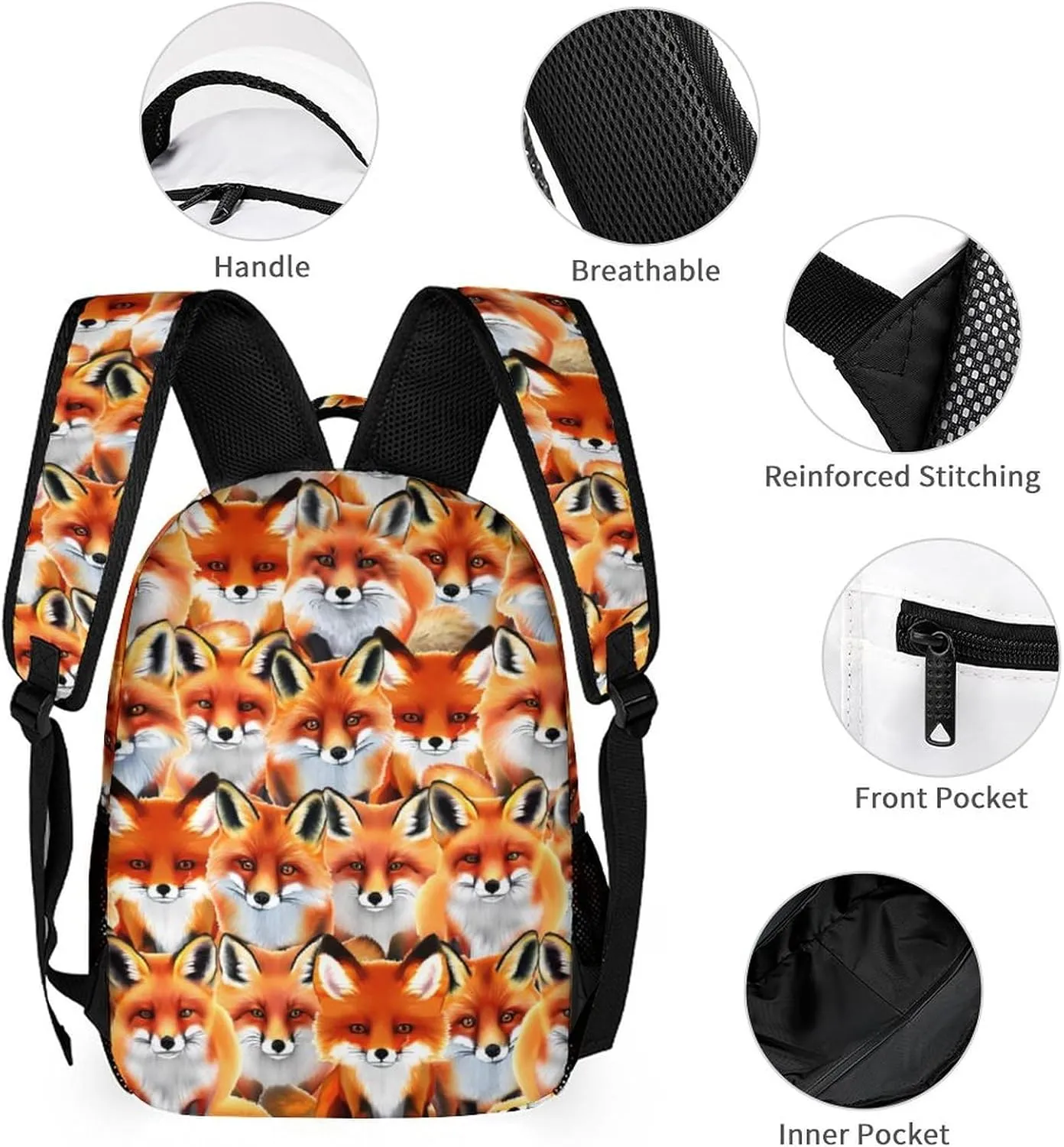 Fox Backpack with Lunch Box & Pencil Case for Kids Girls Boys School, 16 Inch Cute Foxes Bookbag, School Backpack for Students Children, Lightweight, Large Capacity