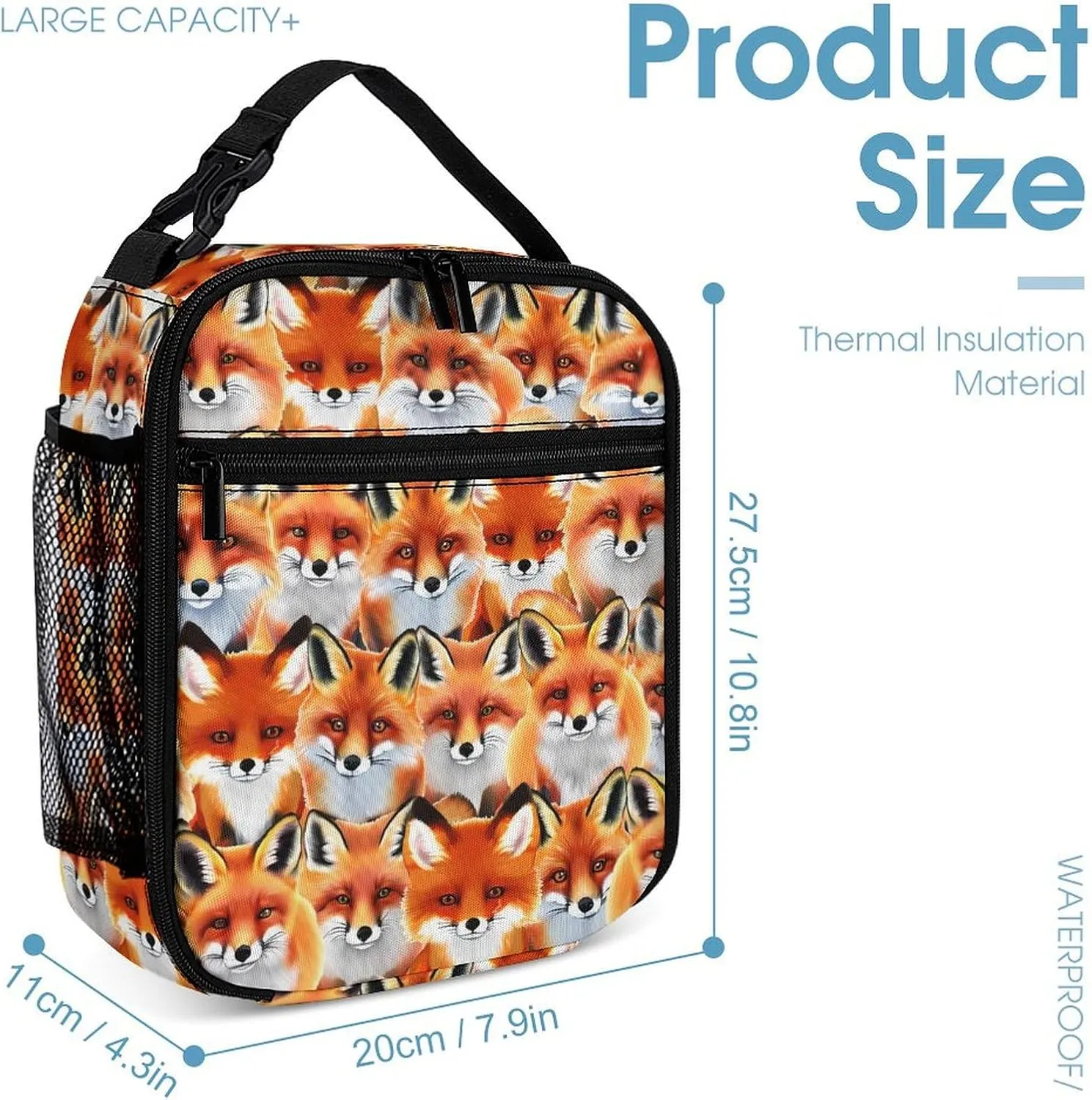 Fox Backpack with Lunch Box & Pencil Case for Kids Girls Boys School, 16 Inch Cute Foxes Bookbag, School Backpack for Students Children, Lightweight, Large Capacity