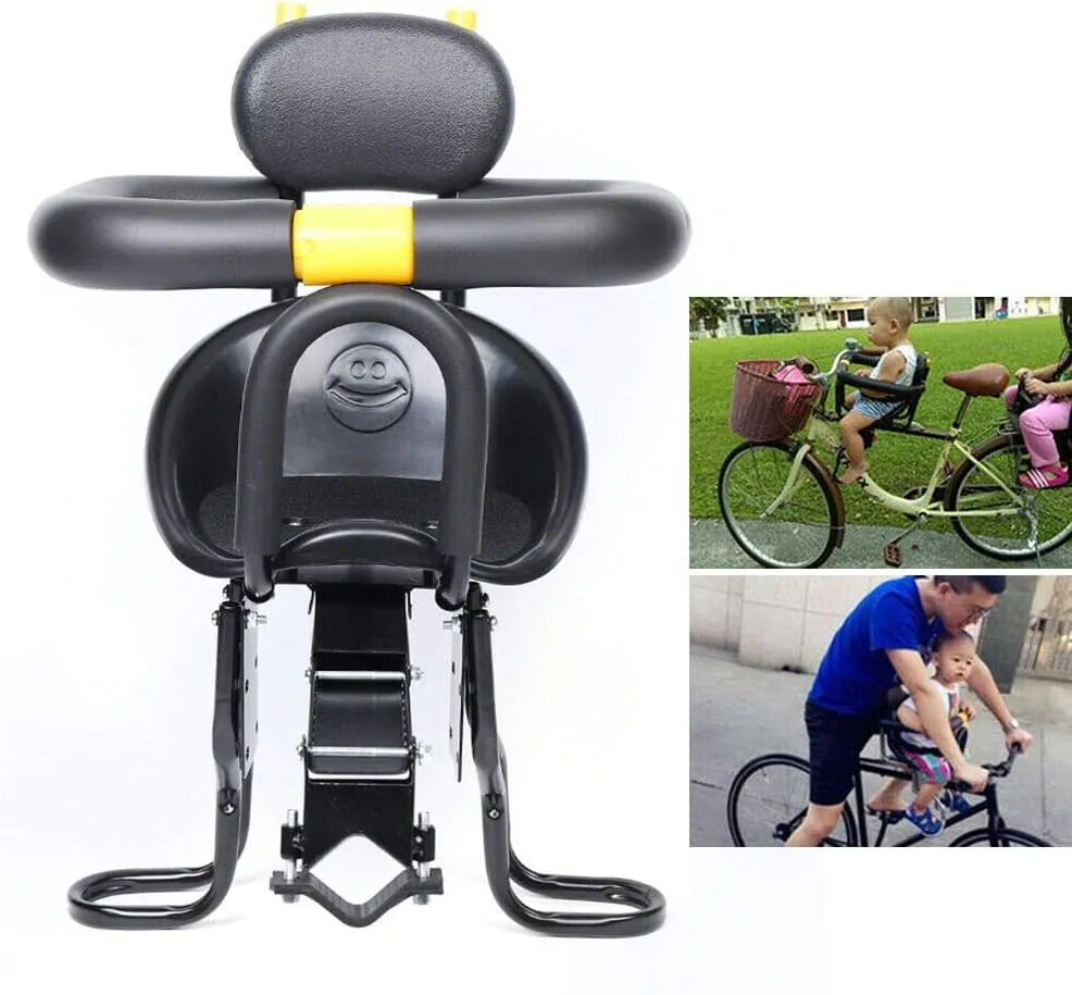 Front/Rear Mounted Child Bike Seat, Baby Kids Bicycle Safety Seat with Footrest for A Crossbar Bikes - Such As Folding Bikes, Recreational Bikes with A Curved Beam