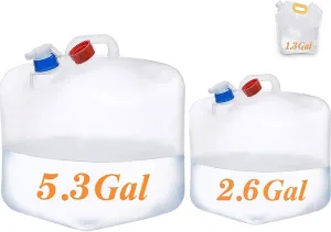 FULL SET of Collapsible Water Container with Spigot,Camping Water Storage Carrier Jug For Outdoors Hiking Hurricane Emergency,Foldable Portable Canteen(5.3Gal 2.6Gal 1.3Gal)