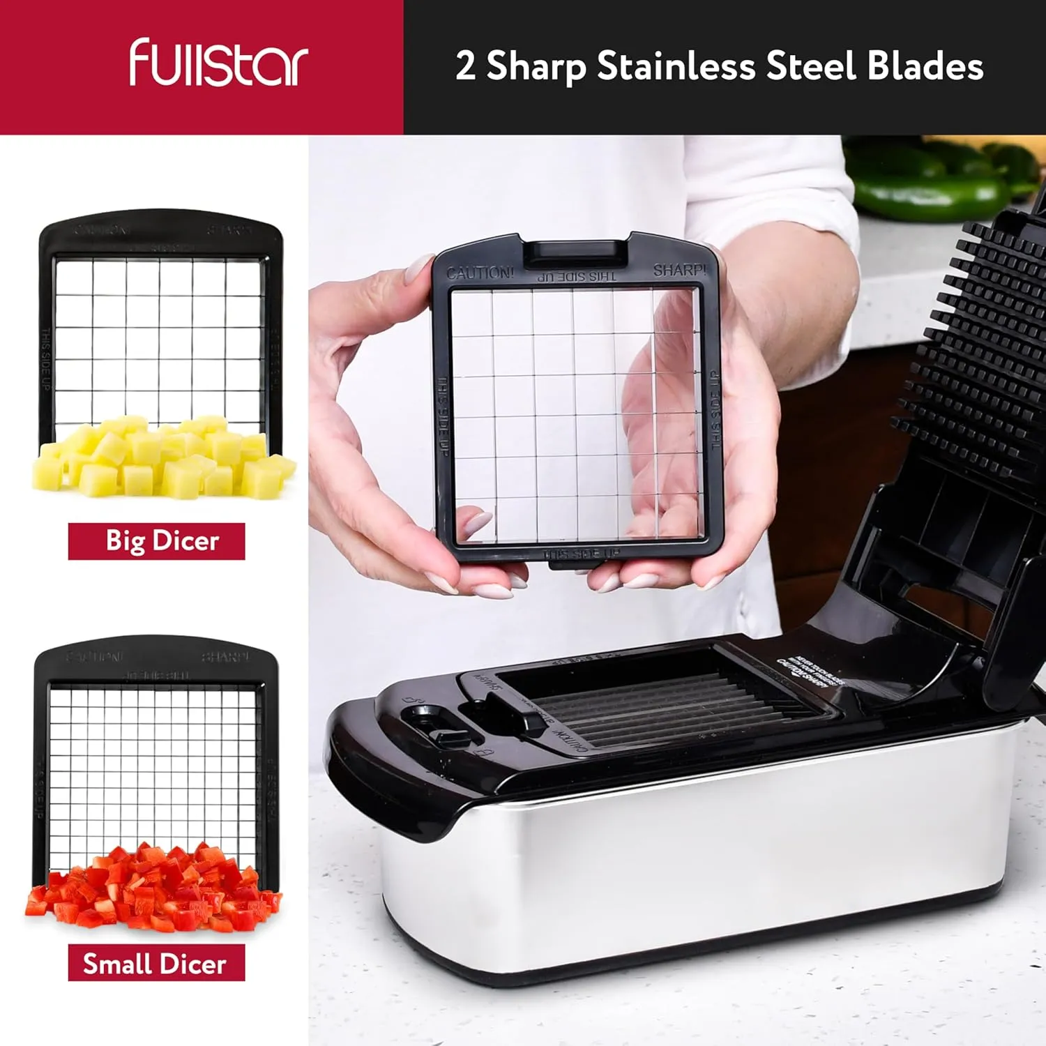 Fullstar Vegetable Chopper and Spiralizer - Food Chopper with Container, Fruit Slicer, Kitchen Gadgets & Accessories, Home Essentials (9 in 1, Stainless Steel)