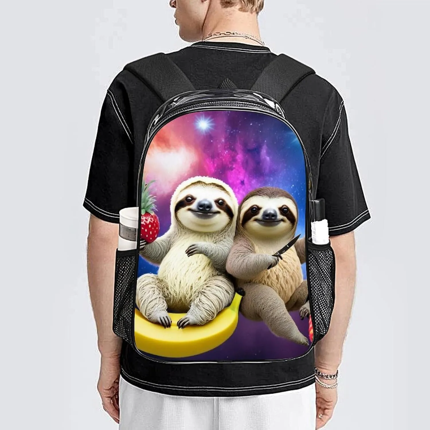 Funny Sloth Riding Llama Rucksacks Lightweight Multipurpose Anti-Theft Shoulder Bag Big Capacity Laptop Book Bag Rucksack Transparent Bag