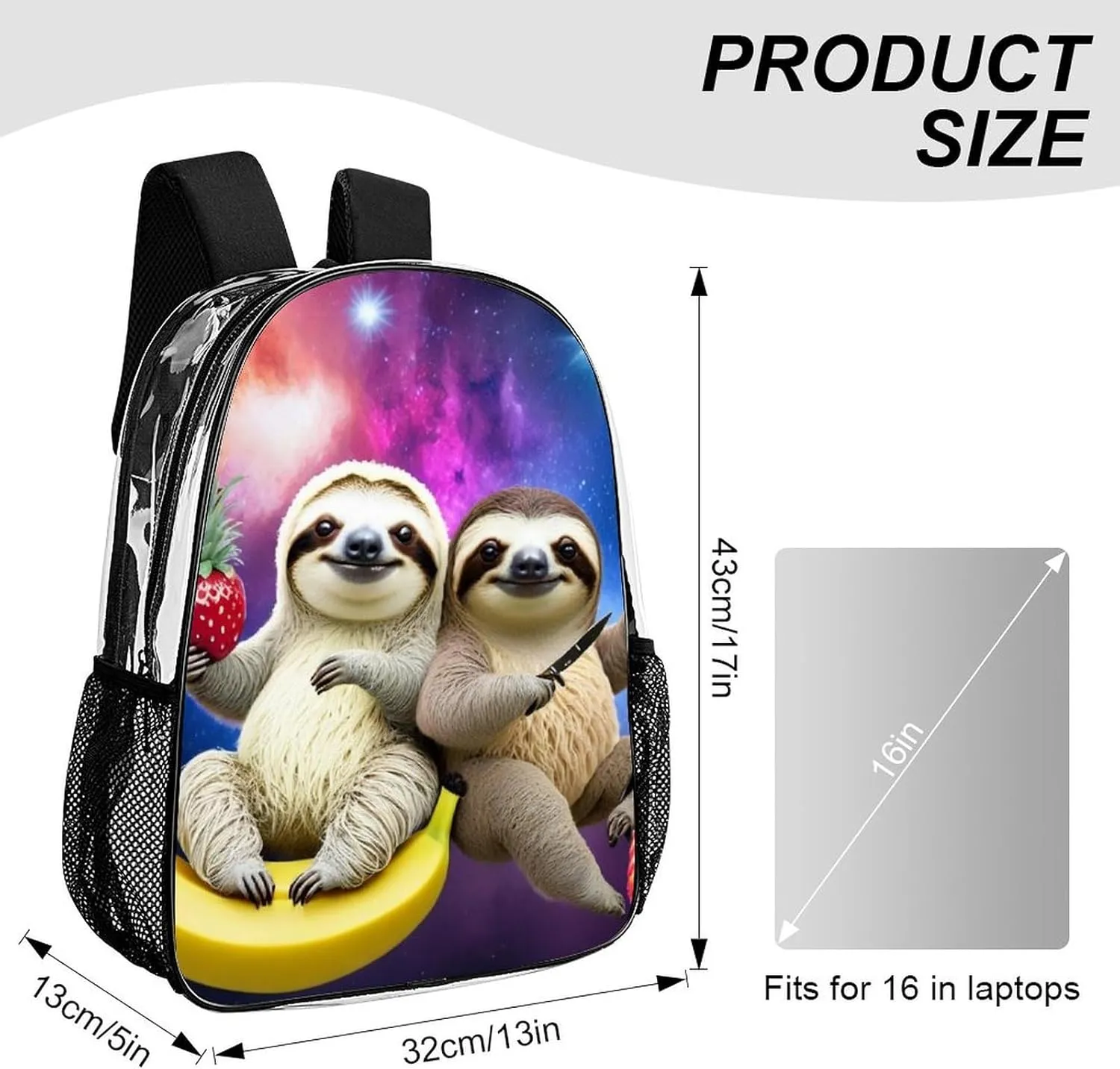 Funny Sloth Riding Llama Rucksacks Lightweight Multipurpose Anti-Theft Shoulder Bag Big Capacity Laptop Book Bag Rucksack Transparent Bag