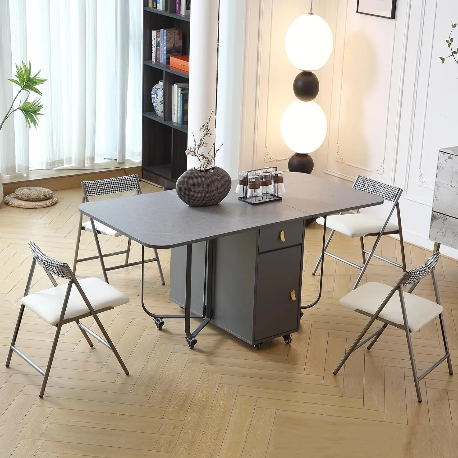 FUNROLUX Folding Dining Chairs Set of 2, Metal Folding Chairs with Padded Seat Foldable Dining Chairs for Kitchen Dining, Party Events (Grey)