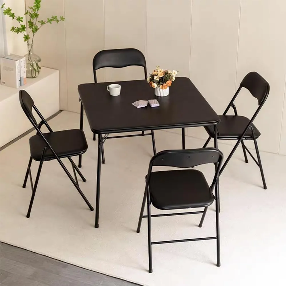 FurnitureR Folding Chairs Set of 2 with PVC Padded Seating and Back, Foldable Chairs Space-Saving for Home Office, Indoor and Outdoor Events, Lightweight and Portable, Steel Frame, Black