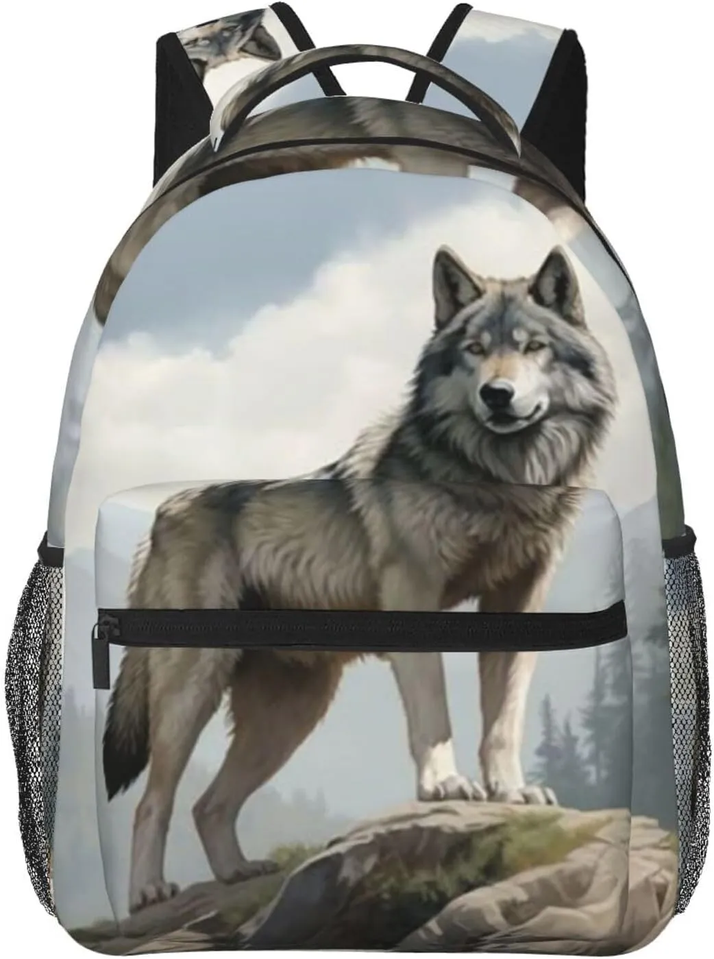 G-ray Wolf Lightweight Casual Student Backpack With Adjustable Shoulder Straps And Cushioned Back For Comfort Black