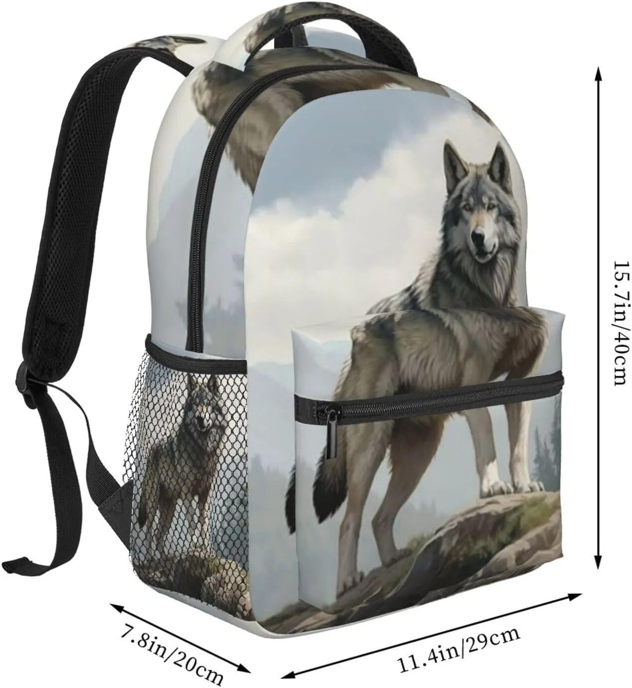 G-ray Wolf Lightweight Casual Student Backpack With Adjustable Shoulder Straps And Cushioned Back For Comfort Black