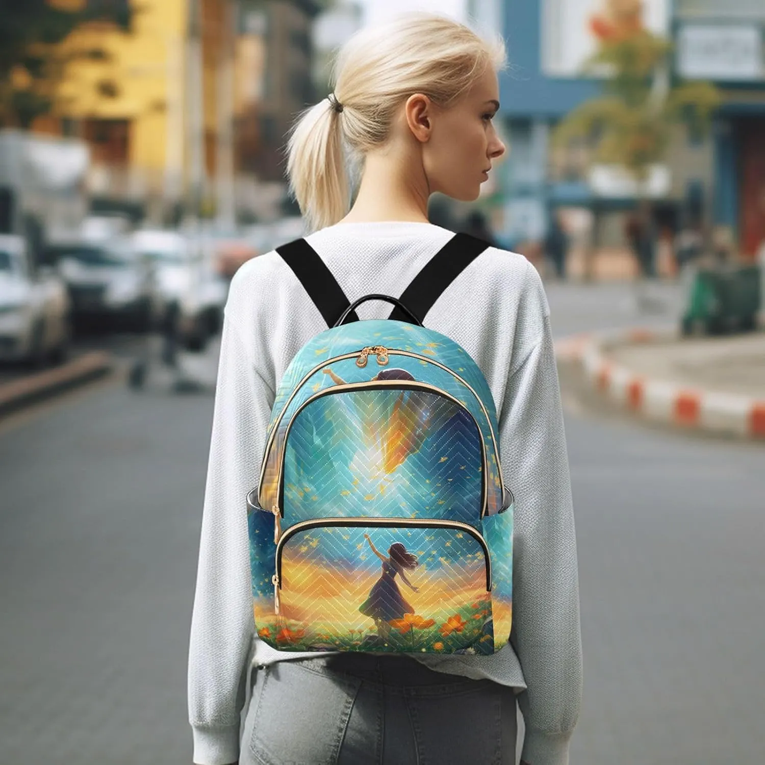 GAIGEO Fantasy World Flower Sea Lightweight Small Backpack for Women, Fashionable Backpack, Womens Vacation Backpack, S