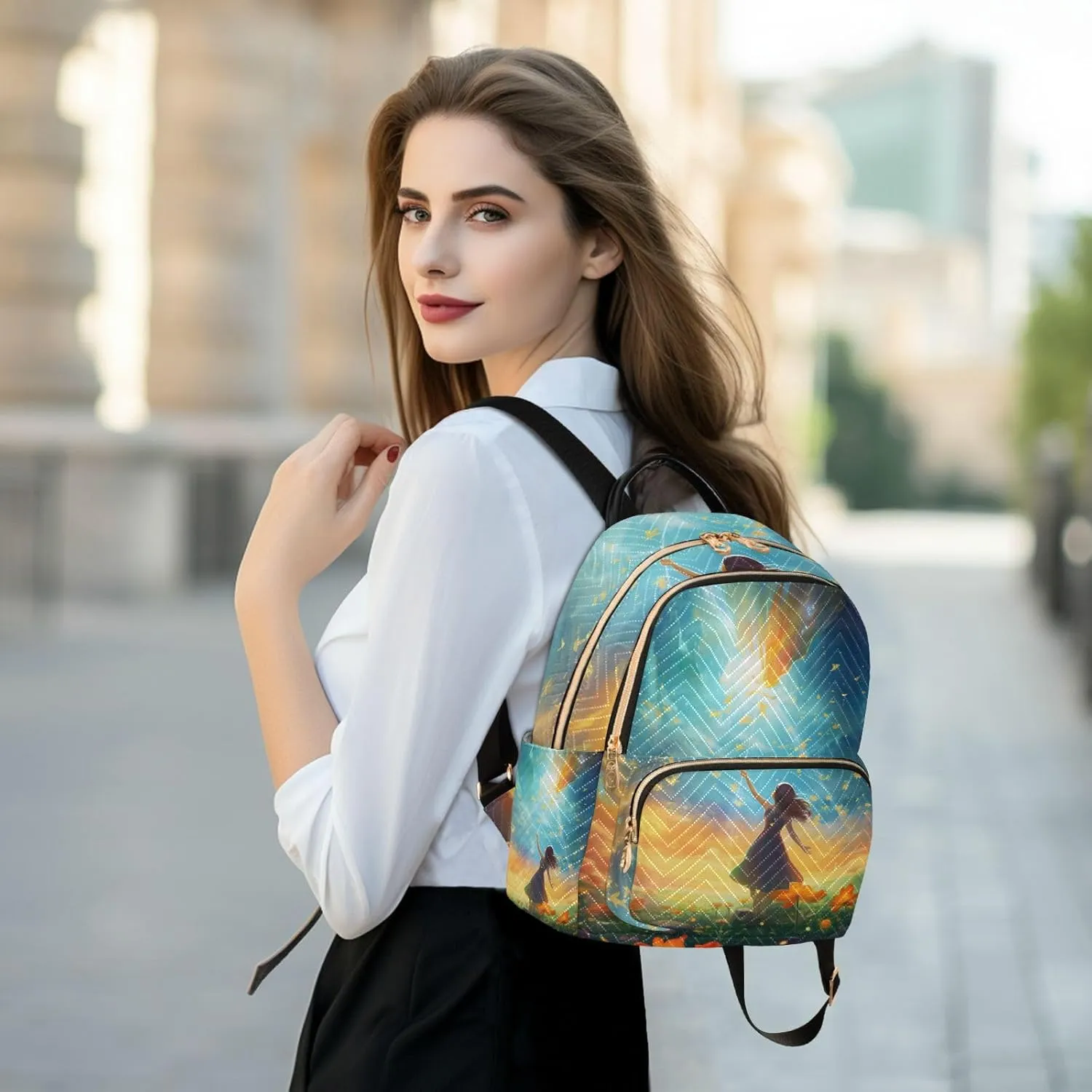 GAIGEO Fantasy World Flower Sea Lightweight Small Backpack for Women, Fashionable Backpack, Womens Vacation Backpack, S