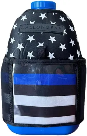 Gallon Gear 1 GALLON LARGE WATER BOTTLE SLEEVE COMBO | BPA FREE PLASTIC REUSABLE WATER JUG | HYDRATION WATER BOTTLE FOR MEN & WOMEN | GYM, SPORTS, TRAING & FITNESS (BLUE/THIN BLUE LINE)