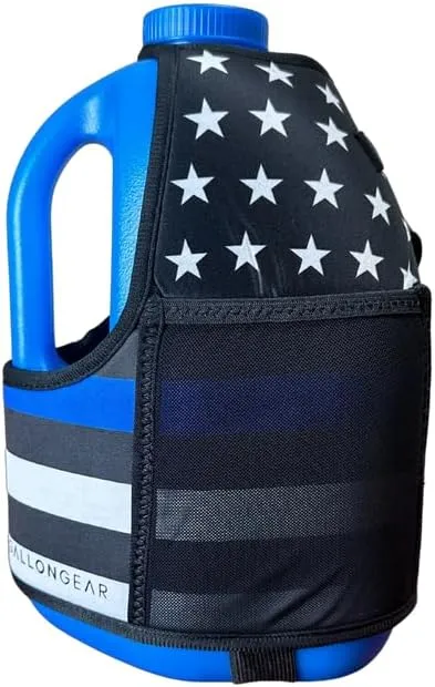 Gallon Gear 1 GALLON LARGE WATER BOTTLE SLEEVE COMBO | BPA FREE PLASTIC REUSABLE WATER JUG | HYDRATION WATER BOTTLE FOR MEN & WOMEN | GYM, SPORTS, TRAING & FITNESS (BLUE/THIN BLUE LINE)