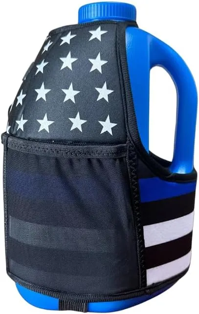 Gallon Gear 1 GALLON LARGE WATER BOTTLE SLEEVE COMBO | BPA FREE PLASTIC REUSABLE WATER JUG | HYDRATION WATER BOTTLE FOR MEN & WOMEN | GYM, SPORTS, TRAING & FITNESS (BLUE/THIN BLUE LINE)