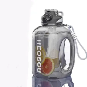 Gallon Water Bottle with Time Marker and Straw, Half Gallon Water Bottle with Handle, Reusable Leak Proof Sport Water Jug for Gym, Large Capacity, BPA Free (Black)