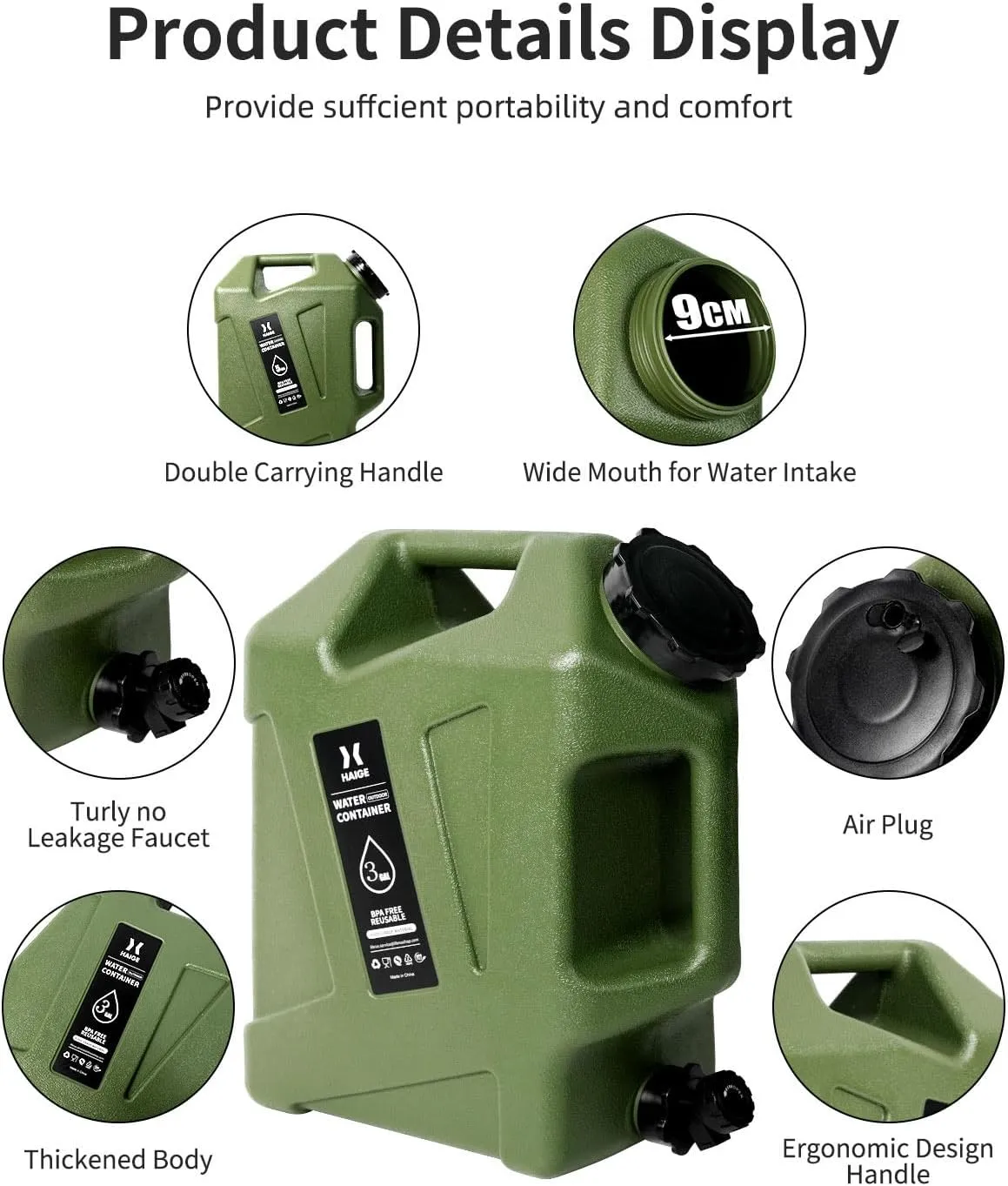Gallon Water Container with Spigot (3.2 Gallon Water Jug Green)