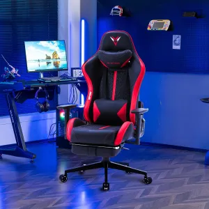 Gaming Chair for Adults, Ergonomic Video Game Chair with Adjustable Backrest, Massage Lumbar Support Premium PU Leather Tall Gamer Chair with Footrest Rocking Function Sturdy Metal Base, Black Red