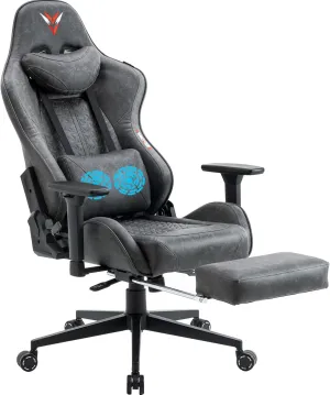 Gaming Chair for Adults, Ergonomic Video Game Chair with Adjustable Backrest, Massage Lumbar Support Premium PU Leather Tall Gamer Chair with Footrest Rocking Function Sturdy Metal Base,Grey