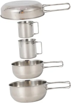 GANAZONO 5-Piece Stainless Steel Camping Tableware Frying Pan Bowl Cup Folding for for Outdoor