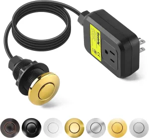 Garbage Disposal Air Switch Kit Sink Top Waste Disposal Stainless Steel Golden Polished On/Off Air Button Food and Waste Disposals Part by Etoolcity, UL Listed LF40-C062