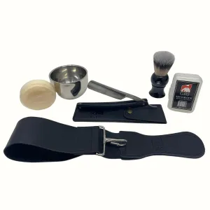G.B.S Men’s Wet Shaving Kit Shaving Stainless Steel Razor Wood Handle with Case Synthetic Badger Hair Brush All-Natural Shave Soap Chrome Shaving Bowl Leather Strop Alum Block