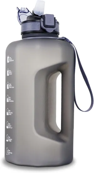 GEMFUL 74oz Motivational Water Bottle with Straw & Time Marker BPA-Free Large Water Jug for Gym Fitness Sports Leakproof with Handle (Grey)