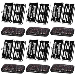 Geosar 12 Set 8 in 1 Manicure Set Stainless Steel Nail Clippers Kit Pedicure Care Tools with Leather Case Travel Grooming Kit Gift for Women Men(Glitter Dark Red)