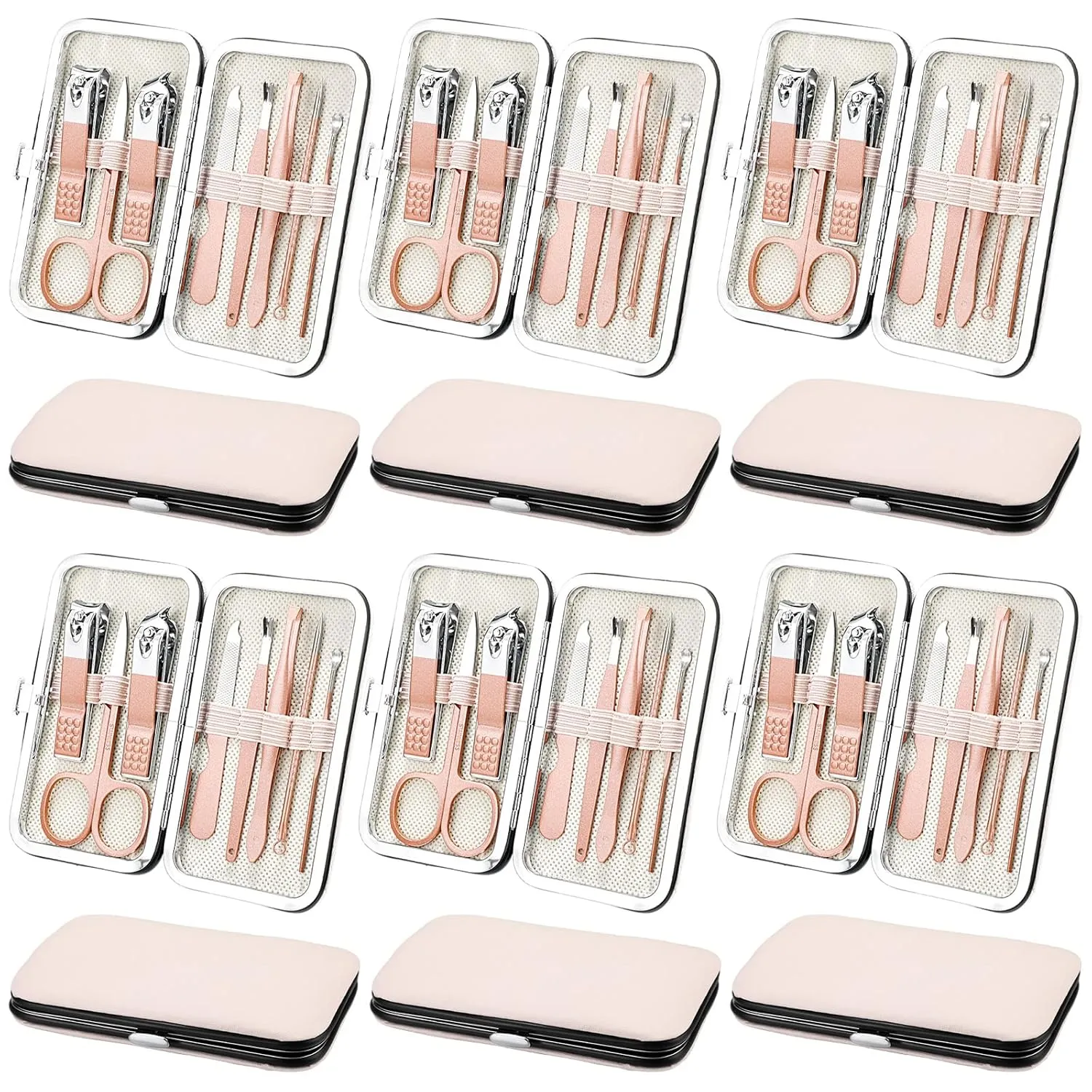 Geosar 12 Sets Manicure Set Nail Clippers Pedicure Kit 8 in 1 Stainless Steel Professional Grooming Kits Nail Care Tools with Travel Case for Men Women(Rose Gold)