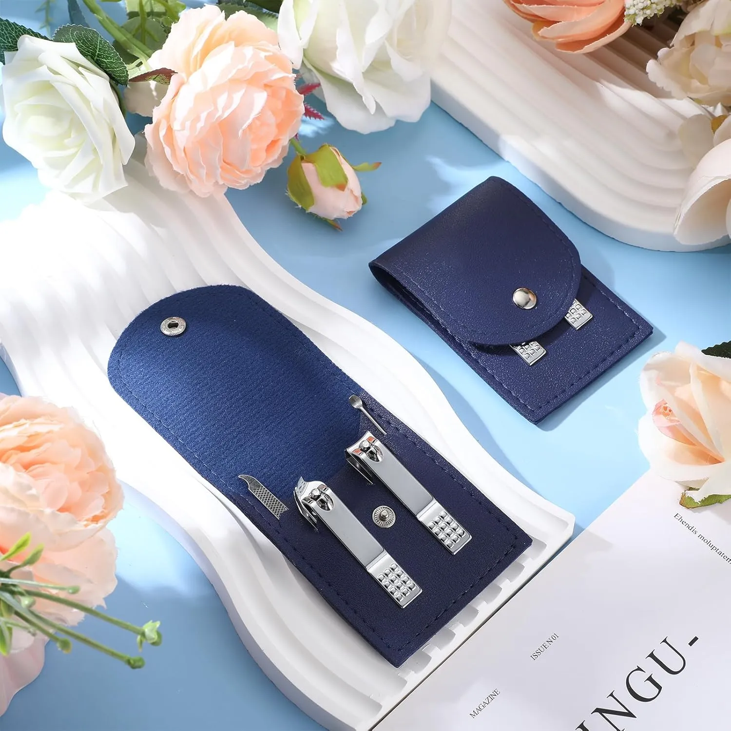 Geosar 12 Sets Manicure Set Nail Clippers Pedicure Kit Stainless Steel Professional Pedicure Set Grooming Kits Nail Care Tools with Luxurious Travel Case for Nail Care(Dark Blue)