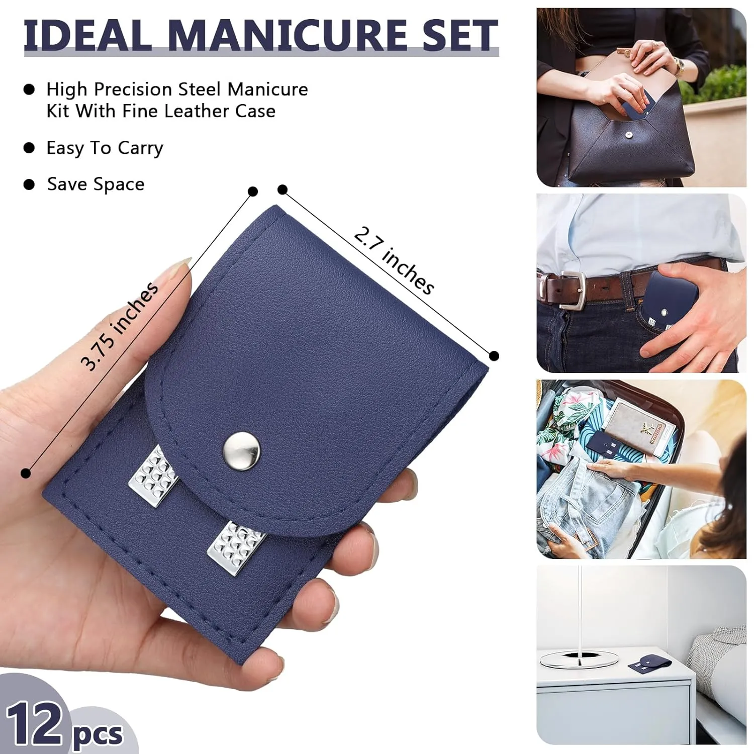 Geosar 12 Sets Manicure Set Nail Clippers Pedicure Kit Stainless Steel Professional Pedicure Set Grooming Kits Nail Care Tools with Luxurious Travel Case for Nail Care(Dark Blue)