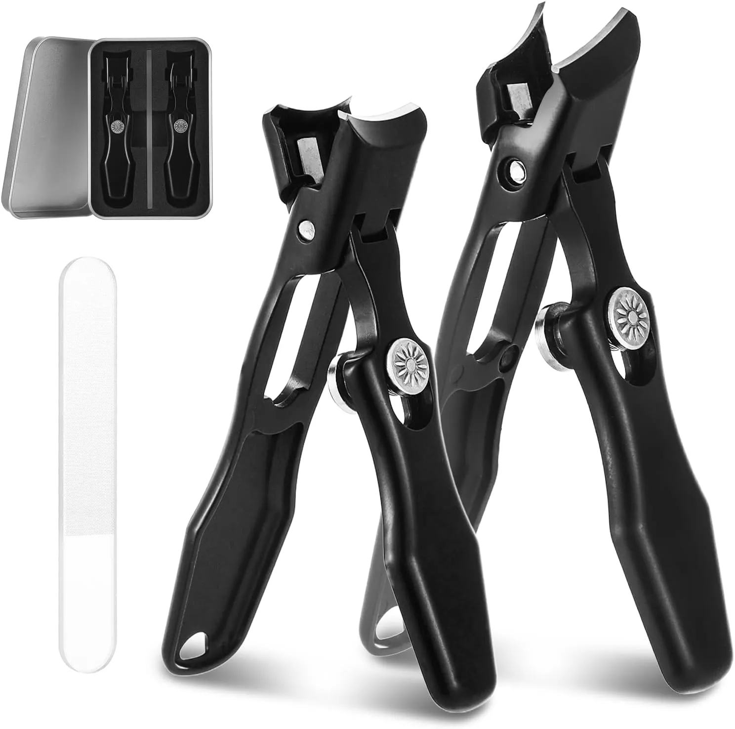 German Nail Clippers for Men, Ultra Sharp Heavy Duty Nail Clippers for Thick Nails with Wide Mouth, Portable Anti Splash Stainless Steel Toenail Clippers with Catcher for Women Seniors (Black)