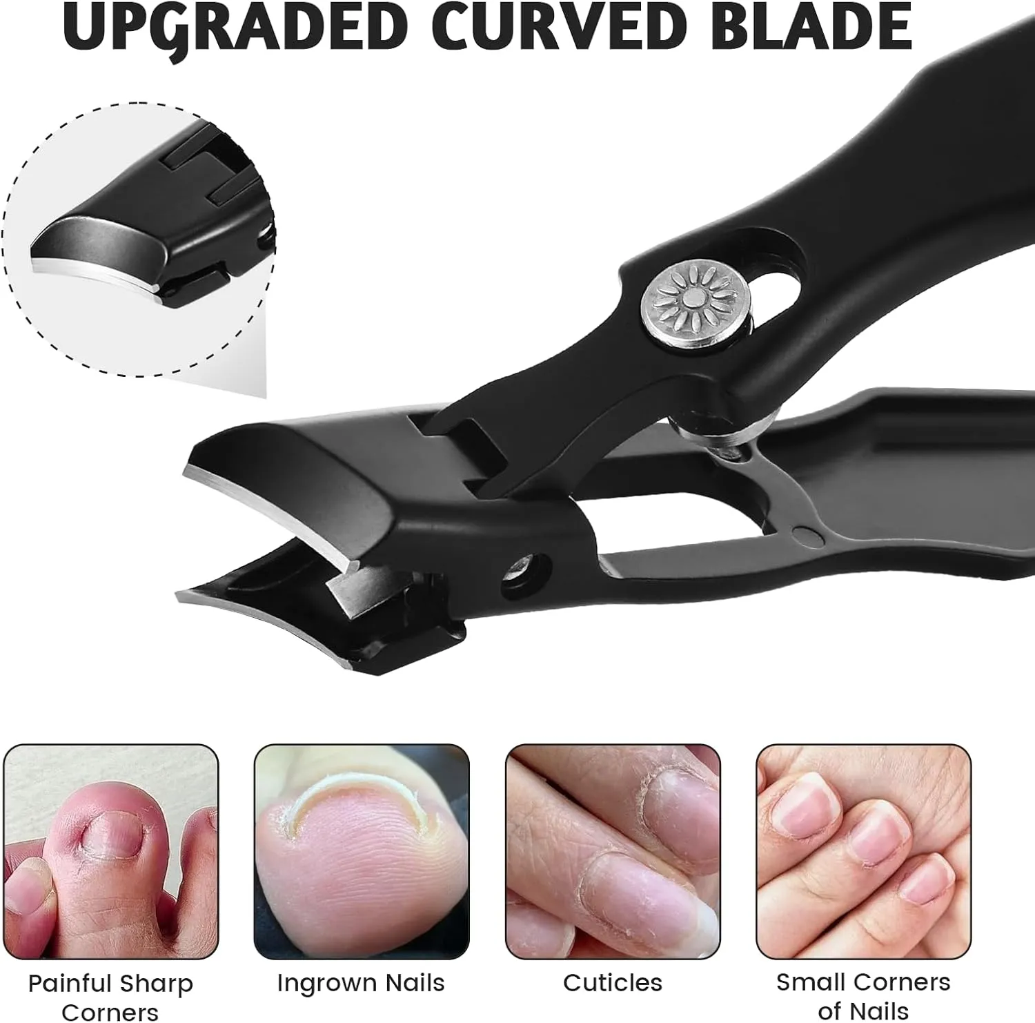 German Nail Clippers for Men, Ultra Sharp Heavy Duty Nail Clippers for Thick Nails with Wide Mouth, Portable Anti Splash Stainless Steel Toenail Clippers with Catcher for Women Seniors (Black)