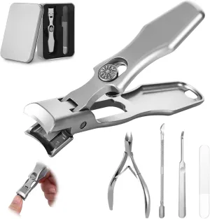 German Nail Clippers for Men Women, Portable Ultra Sharp Toe Nail Clippers with Catcher, Heavy Duty Wide Jaw Fingernail Clipper Set for Thick Nails Seniors, Anti Splash Stainless Steel Nail Cutters